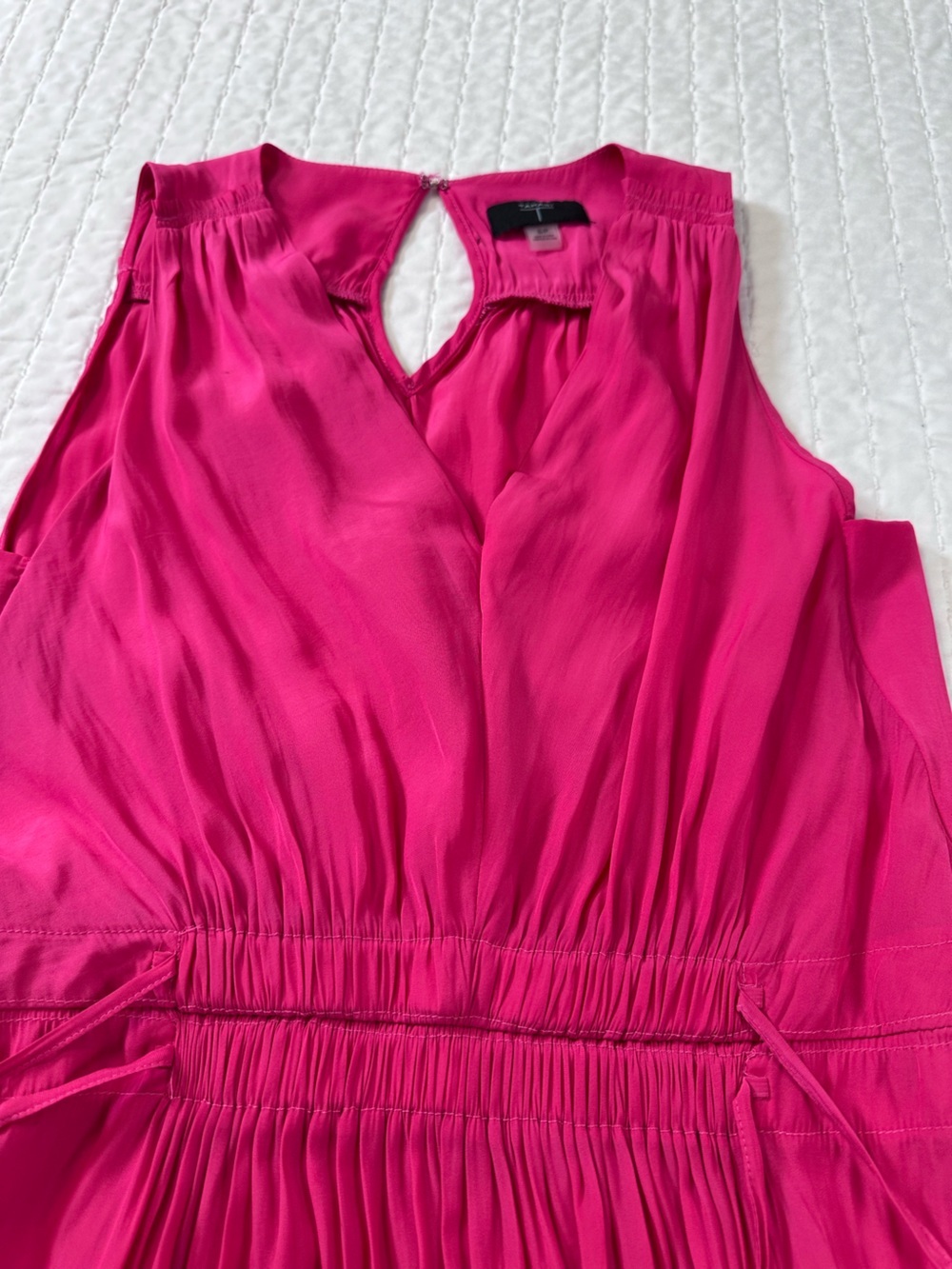 Tahari Hot Pink Summery Sleeveless V-Neck Midi Dress with Elastic Tassel Waist - Picture 13 of 13